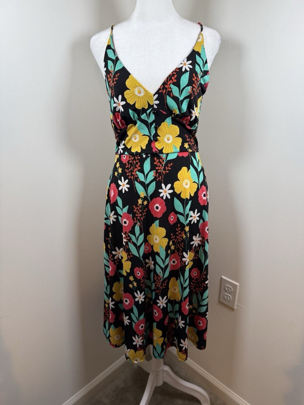 ModCloth Women’s Size Small Bright Floral Dress Fit and Flare Colorful Retro